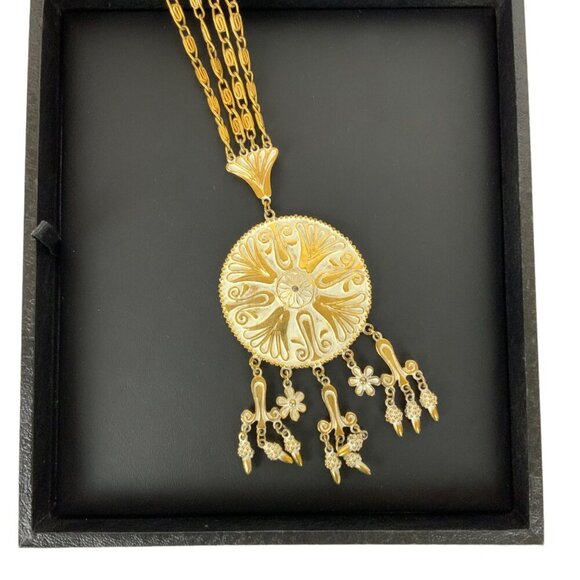 Vintage 70s Vendome Goldtone Medallion Statement Necklace Signed - Picture 3 of 7